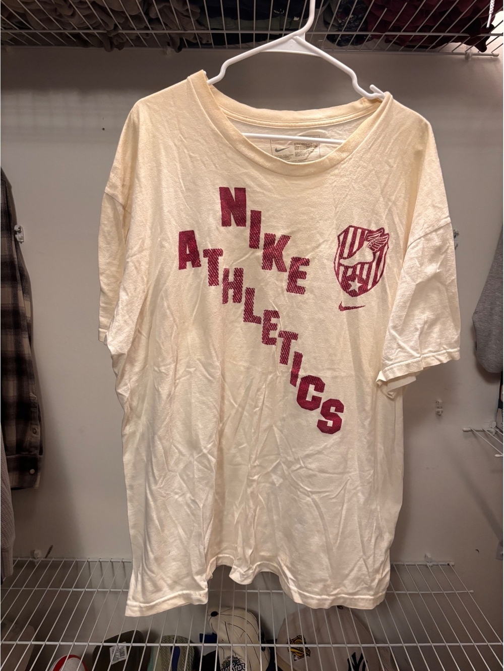 Nike Athletic Cream T-Shirt with Burgundy Print